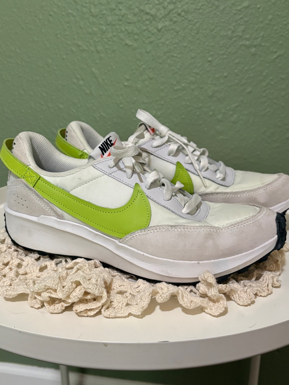Nike Women's waffle Sneakers with Volt Green Swoosh